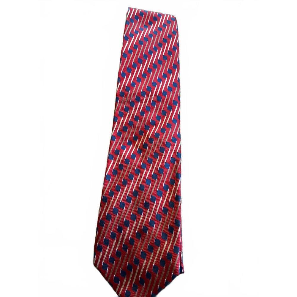 Zanzara  Silk Geometric Pattern Tie – Red & Blue